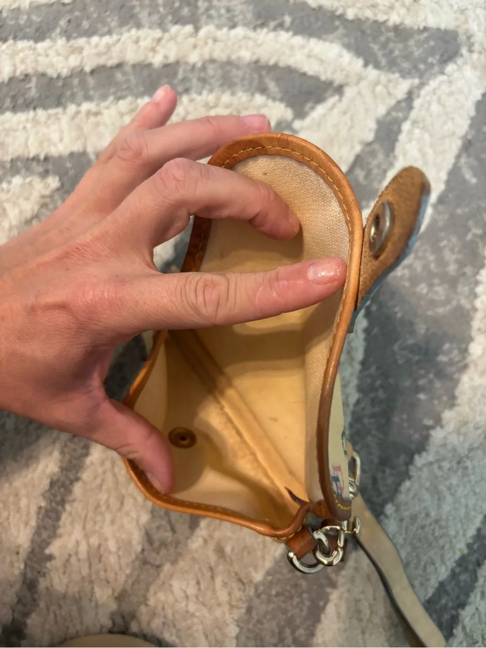 Dooney & Bourke Cream Multicolor Logo Wristlet with Leather Trim